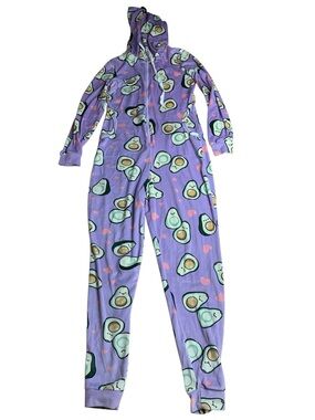 Weekend Edition Avocado Print Plush Hooded Onesie Pajamas - XS